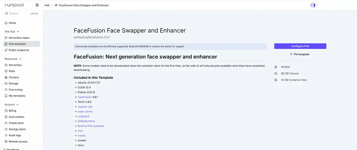 RunpodのFacefusionおすすめテンプレート
