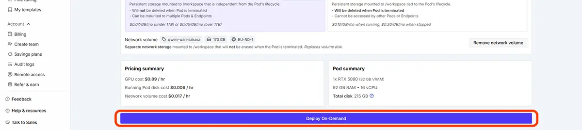  Deploy on DemandでPodを立ち上げます
