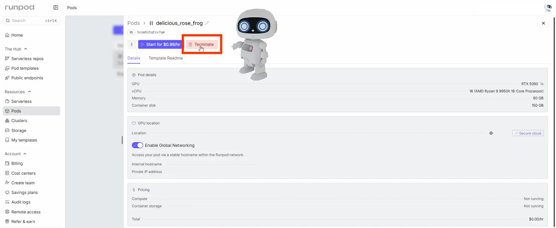 RunPodのPodsのTerminatの使い方