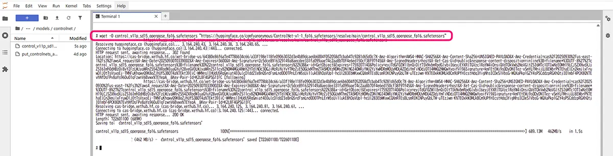 Runpodのターミナルでwgetでモデルをダウンロードする
