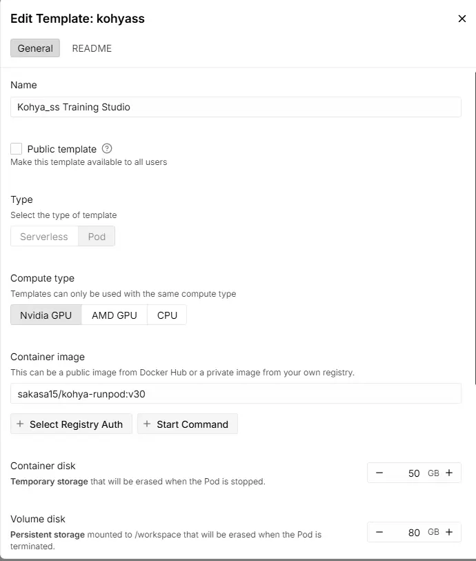 Runpod My Template記入①