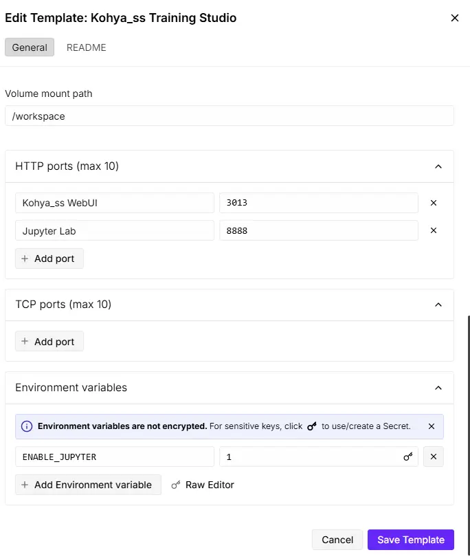 Runpod My Template記入②