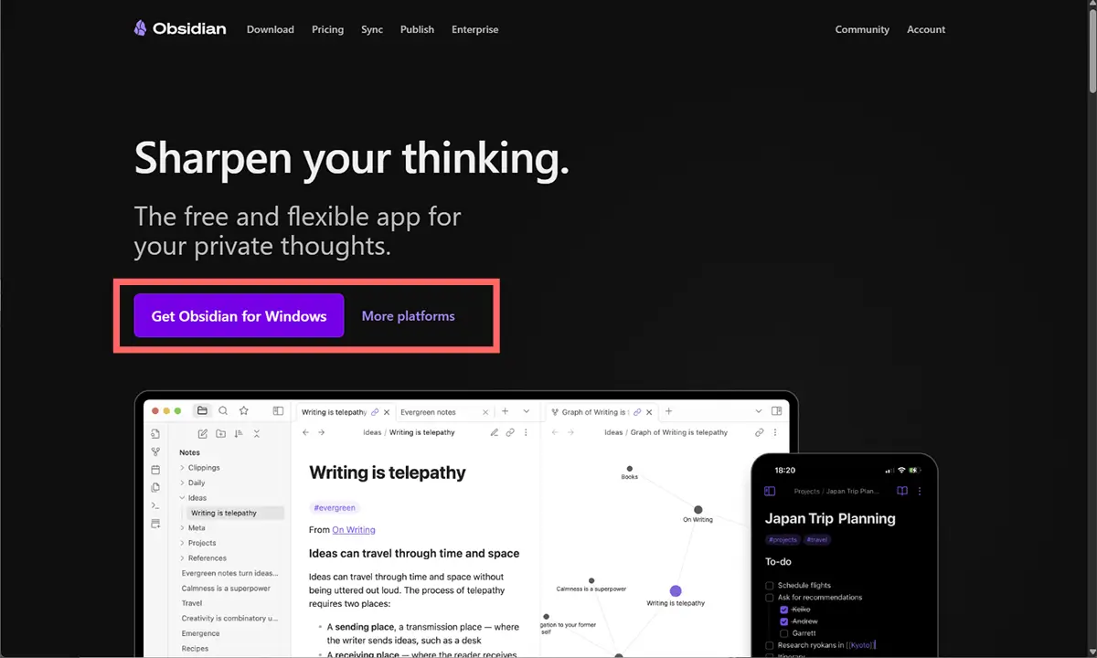 Obsidian公式ページ