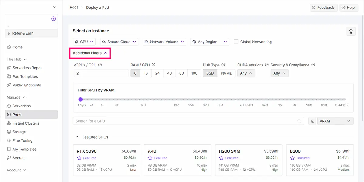 Additional Filters の使用方法