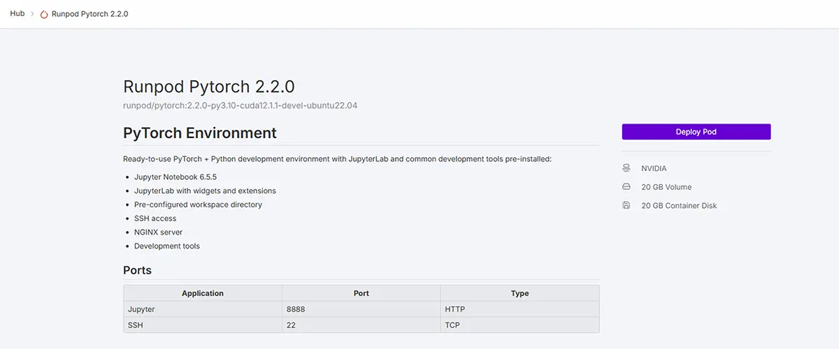 Runpod Pytorch 2.2.0内容
